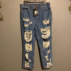 Fashion Nova Get Ready Distressed Boyfriend Jeans NWT